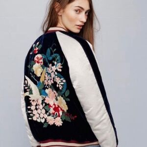 Free People Velvet Embroidered Bomber size Large